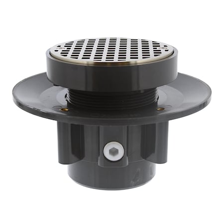 Jones Stephens 3X4in LevelBest Complete Heavy Duty Slab Drain System, 3in Plastic Spud, 5in Nickel Bronze Strainer D49654